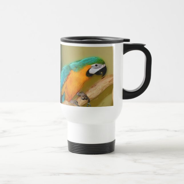 Blue Gold Macaw Parrot Painting Travel Mug (Right)