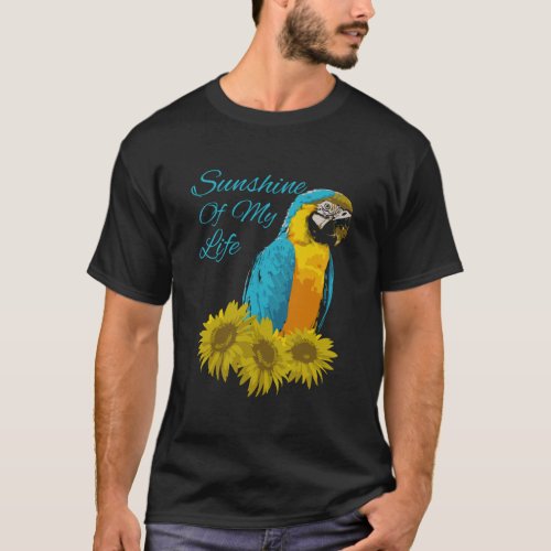 Blue Gold Macaw Parrot Sunshine Sunflower T_Shirt