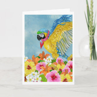 Blue & Gold Macaw Watercolour Blank Greeting Card