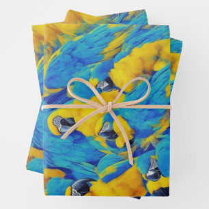 Blue & Gold Macaws Pattern Wrapping Paper Sheets