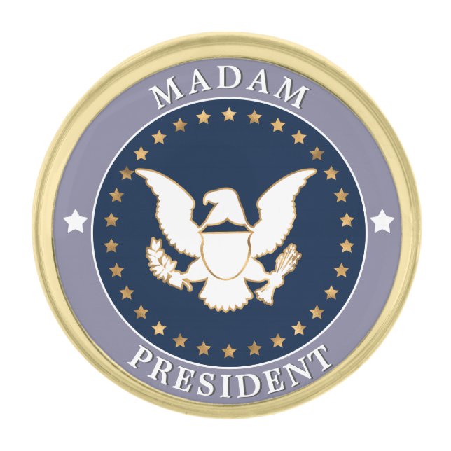 Blue Gold Madam President Kamala Finish Lapel Pin (Front)
