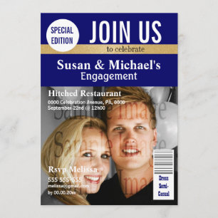 Blue Gold magazine engagement Invitation