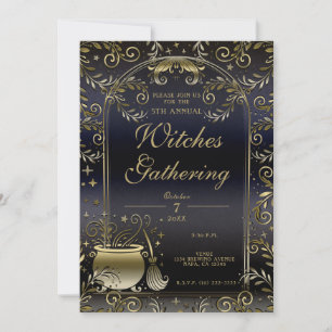 Blue Gold Magic Whimsical Wicca Witches Gathering Invitation