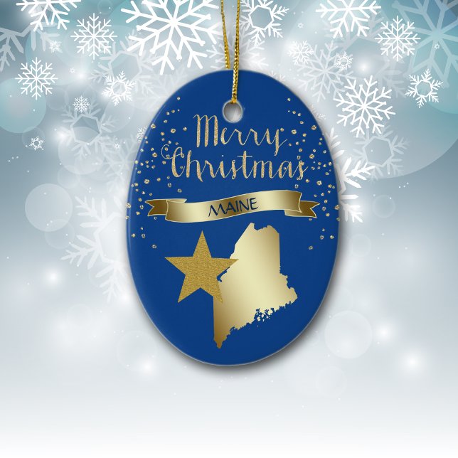 Blue Gold Maine Star Ceramic Ornament (Creator Uploaded)