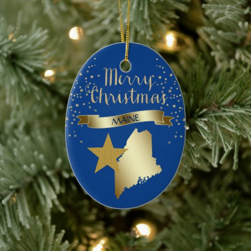 Blue Gold Maine Star Ceramic Ornament