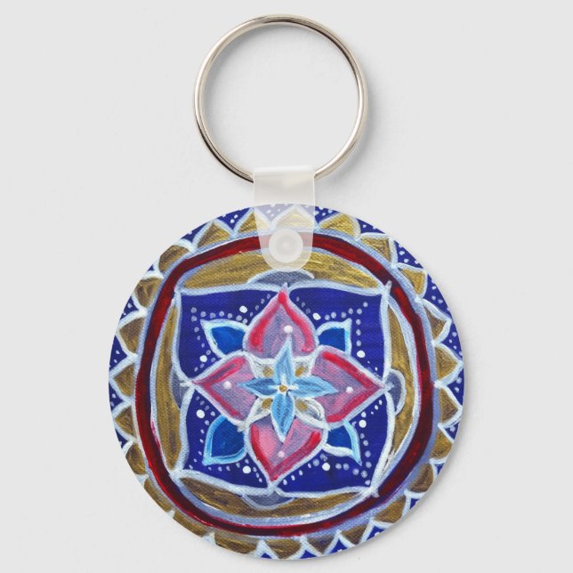 Blue Gold Mandala 5.7 cm Basic Button Key Ring (Front)
