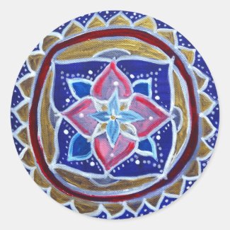 Blue Gold Mandala Classic Round Sticker, Glossy