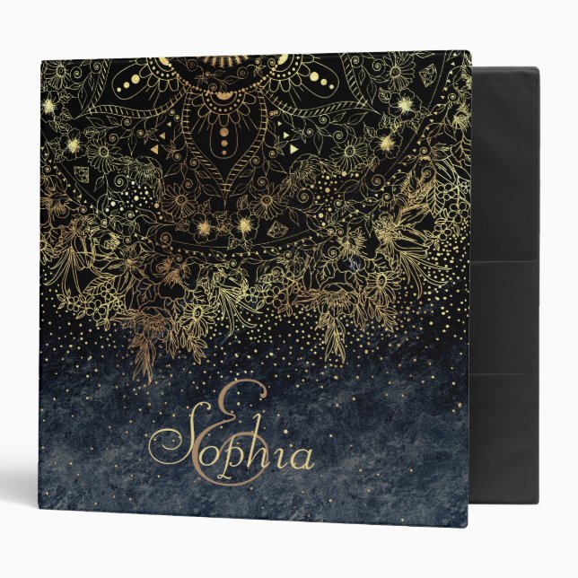 Blue Gold Mandala Floral 3 Ring Binder (Front/Inside)