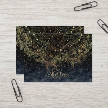 Blue Gold Mandala Floral Business Card by Trendy_arT at Zazzle