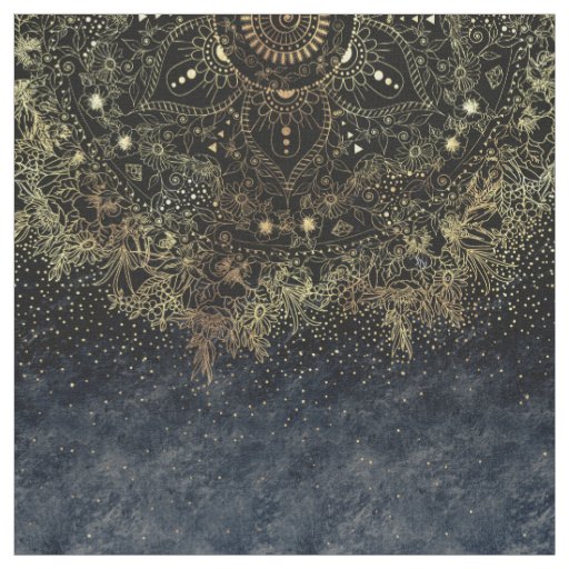 Blue Gold Mandala Floral Fabric