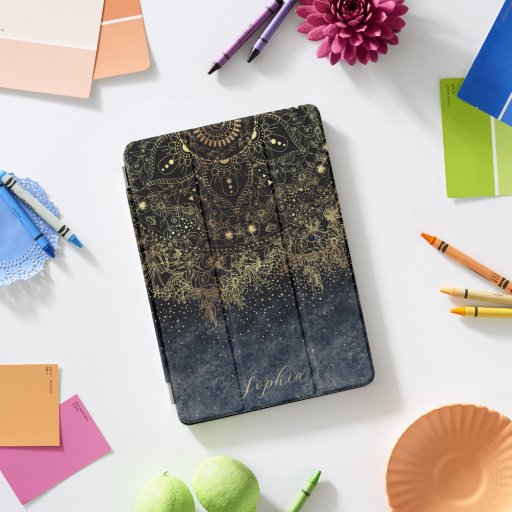 Blue Gold Mandala Floral iPad Pro Cover
