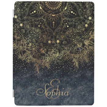 Blue Gold Mandala Floral Ipad Smart Cover by Trendy_arT at Zazzle