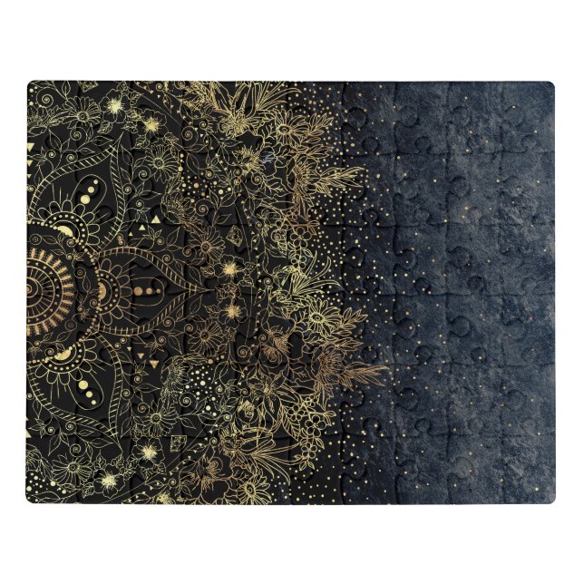 Blue Gold Mandala Floral Jigsaw Puzzle (Puzzle Horizontal)