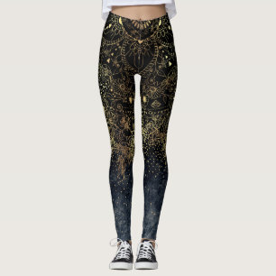 Blue Gold Mandala Floral Leggings