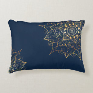 Blue & Gold Mandala Islamic Art Inspired Accent Pillow