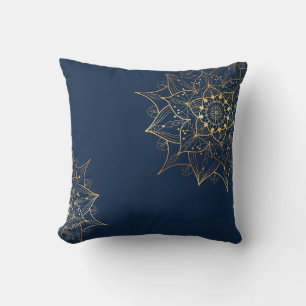 Blue & Gold Mandala Islamic Art Inspired Throw Pillow