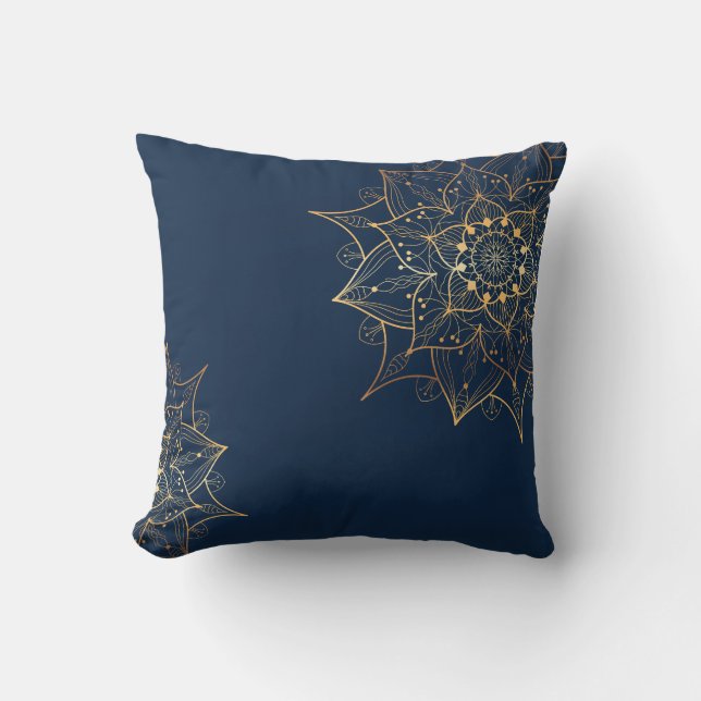 Blue & Gold Mandala | Islamic Art Inspired  Throw Pillow (Front)