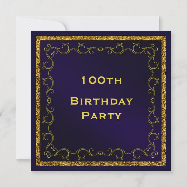 Blue & Gold Man's Double Sided 100th Birthday Invitation (Front)