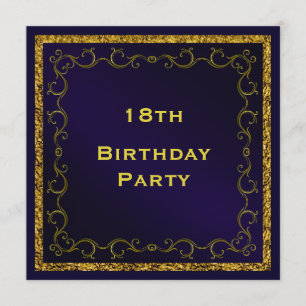 Blue & Gold Man's Double Sided 18th Birthday Invitation