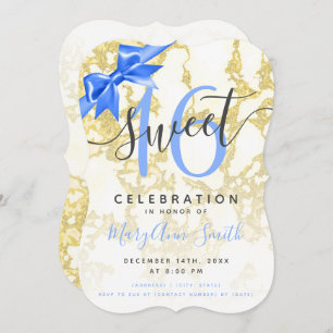 Blue & Gold Marble 16th Birthday Ribbon   Invitation