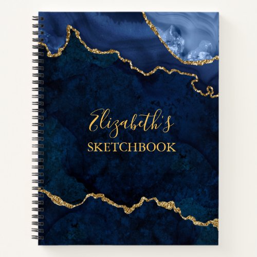 Blue Gold Marble Agate Geode Sketchbook Notebook