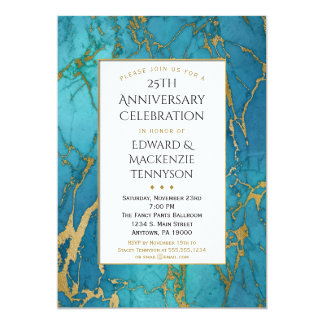Blue Gold Marble Anniversary Party Invitation