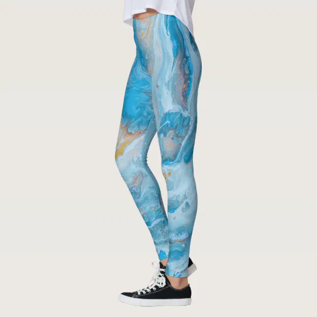Blue Gold Marble Art Leggings Zazzle