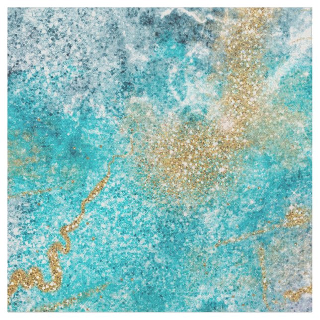 Blue Gold Marble Artwork  Fabric (Close Up)