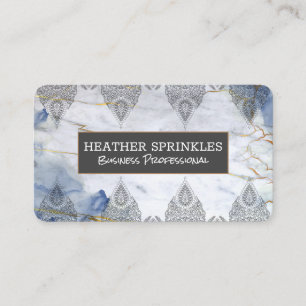 Blue Gold Marble Background Ornate Pattern Business Card