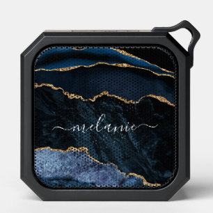 Blue Gold Marble Bluetooth Speaker Custom Name