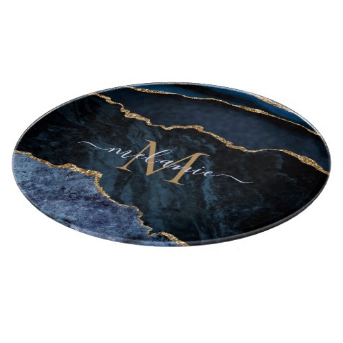 Blue Gold Marble Custom Name Letter Cutting Board