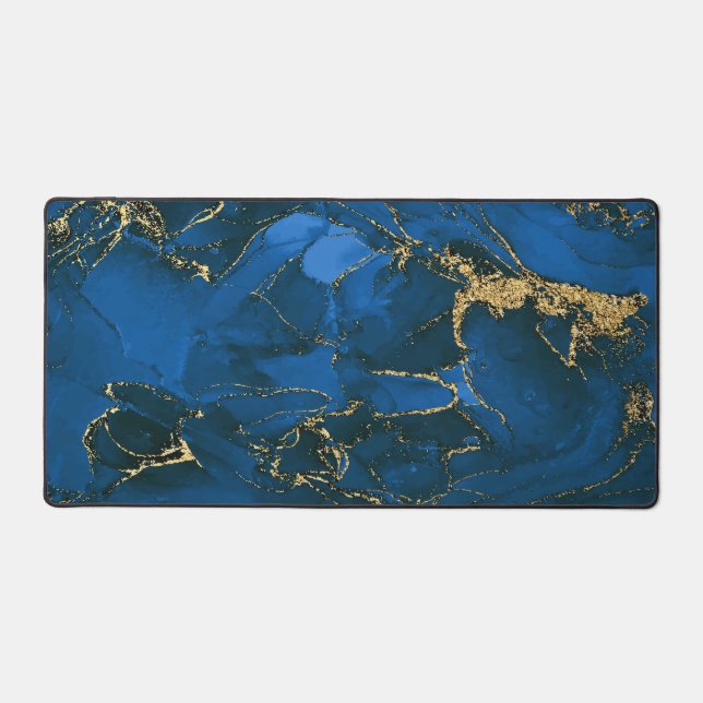 Blue Gold Marble  Desk Mat (Front)