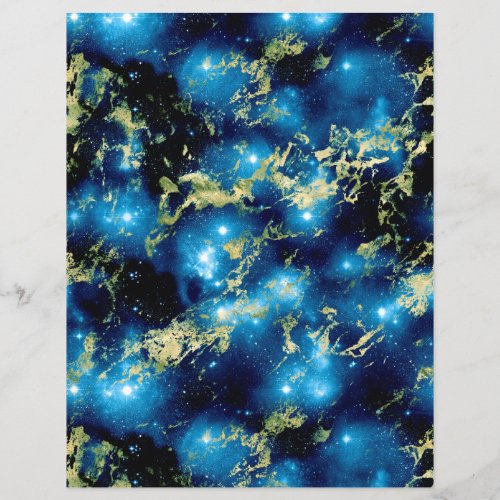 Blue  Gold Marble Galaxy Scrapbook Paper Sheet