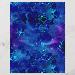 Blue & Gold Marble Galaxy Scrapbook Paper Sheet