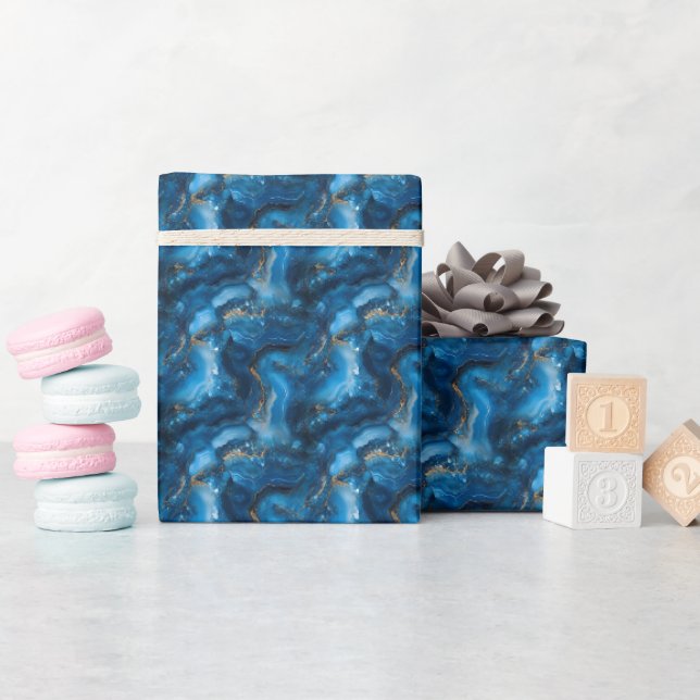 Blue & Gold Marble Geode  Wrapping Paper (Baby Shower)