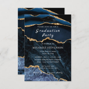 Blue Gold Marble Graduation Invitation Template