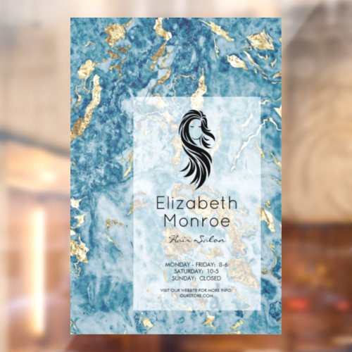 Blue Gold Marble Hair Salon Window Cling