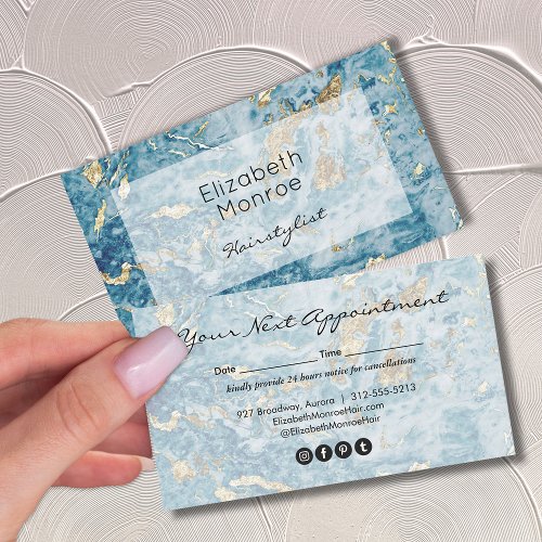Blue Gold Marble Hair Stylist Salon Makeup Appointment Card