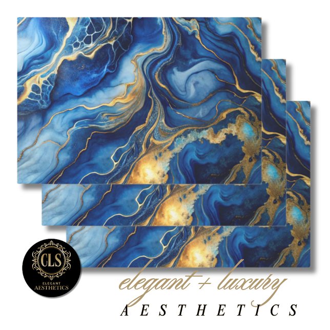 Blue & Gold Marble Luxe Aesthetics Wrapping Paper Sheets (Creator Uploaded)