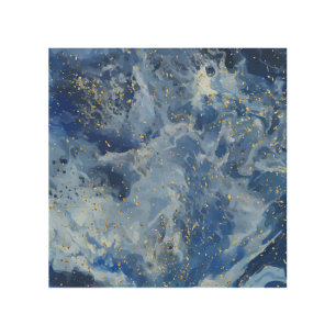 Blue Gold Marble: Luxury Texture. Wood Wall Art