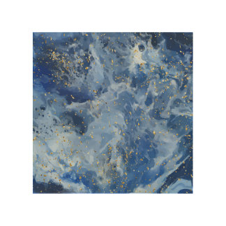 Blue Gold Marble: Luxury Texture. Wood Wall Art