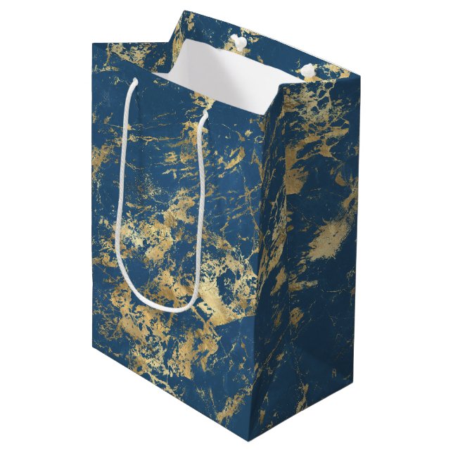 Blue Gold Marble Medium Gift Bag (Front Angled)