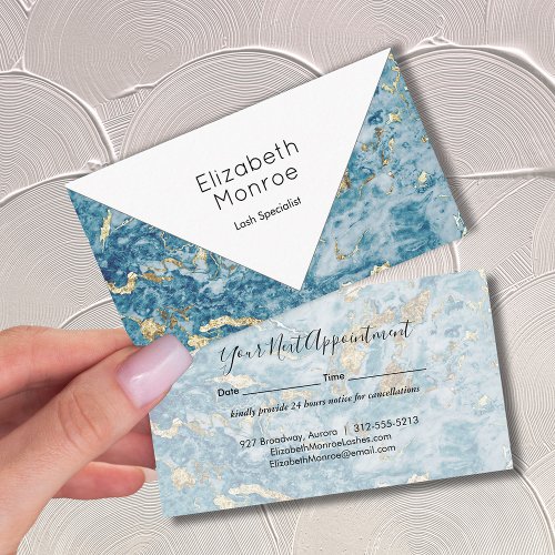 Blue Gold Marble Monogram Modern Appointment Card