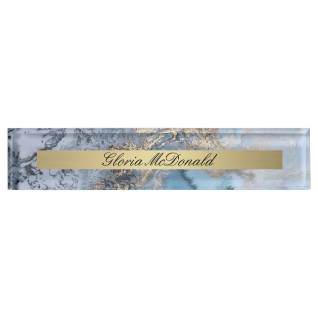 blue gold marble nameplate (Front)