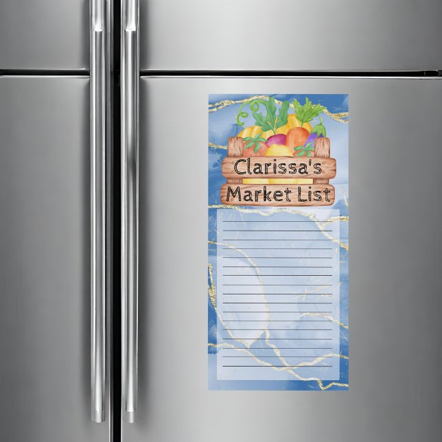 Blue Gold Marble Personalizable Shopping List Magnetic Notepad (Blue Gold Marble Personalizable Shopping List Magnetic Notepad)