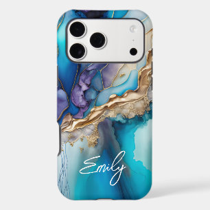 Blue Gold Marble Personalized Script Name Iphone 18 Pro Max Case