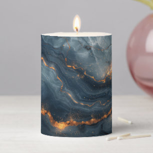 Blue & Gold Marble Pillar Candle