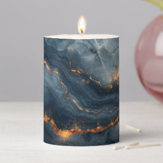 Blue & Gold Marble Pillar Candle