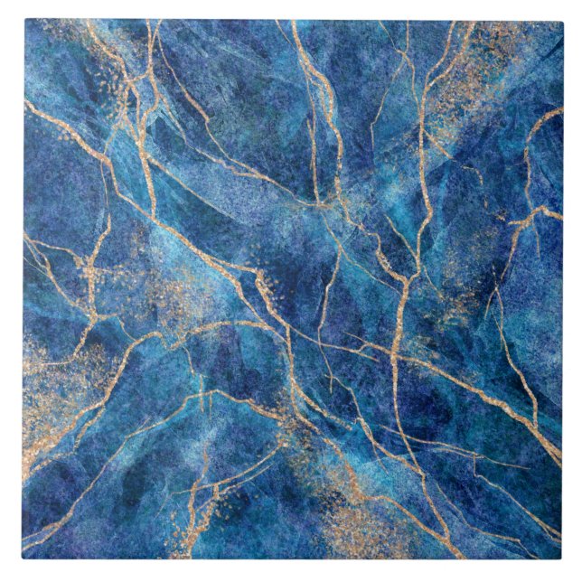 Blue Gold Marble Pretty Ceramic Tile (Front)