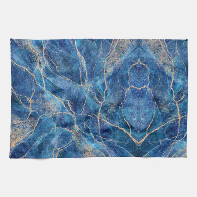 Blue Gold Marble Pretty Kitchen Towel (Horizontal)